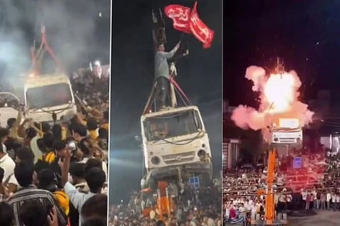 ಮೆರವಣಿಗೆ ನೆಪದಲ್ಲಿ ನಡುರಸ್ತೆಯಲ್ಲೇ ಕಾರು ಬ್ಲಾಸ್ಟ್!