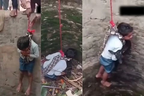 ಬಾವಿಯಿಂದ ಮೇಕೆ ಮರಿಯನ್ನು ಹಿಡಿದು ತಂದ ಬಾಲಕ