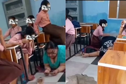 ಶಾಲೆಯೊಂದರ ಮುಖ್ಯ ಶಿಕ್ಷಕಿ ವಿದ್ಯಾರ್ಥಿನಿಯರಿಂದ ಮಸಾಜ್ ಮಾಡಿಸಿಕೊಳ್ಳುತ್ತಿರುವ ವಿಡಿಯೋ ವೈರಲ್
