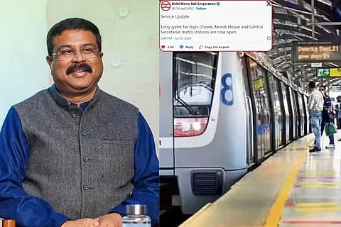 ಕೇಂದ್ರ ಸಚಿವ ಧರ್ಮೇಂದ್ರ ಪ್ರಧಾನ್ ರಾಜೀನಾಮೆ ಘೋಷಣೆ; ದೆಹಲಿಯಲ್ಲಿ ಸ್ಥಗಿತಗೊಂಡಿದ್ದ ಮೆಟ್ರೋ ಸೇವೆ ಪುನರಾರಂಭ