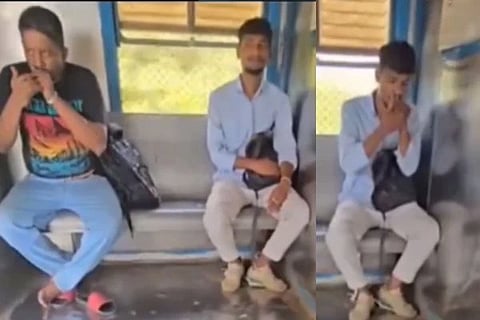 ಮುಂಬೈ ಲೋಕಲ್ ರೈಲಿನೊಳಗೆ ಚಿಲಂ ಸೇದಿದ ಯುವಕರು 
