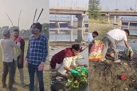 ಯಮುನಾ ನದಿ ಸಚ್ಛಗೊಳಿಸುತ್ತಿರುವ ಸಿಜೆಪಿ ಕಾರ್ಯಕರ್ತರು 