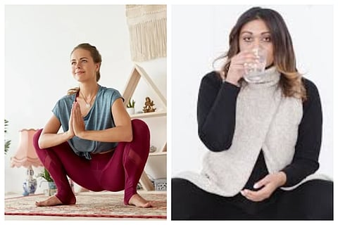 Malasana With A Glass Of Warm Water Every Morning