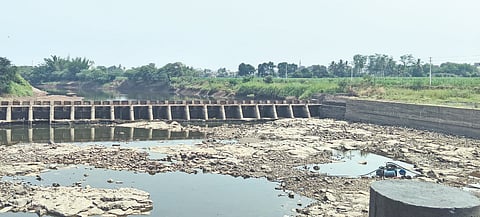 ಮುಧೋಳದ ಸಿದ್ಧೇಶ್ವರ ಬ್ಯಾರೇಜ್ ಹತ್ತಿರ ನೀರಿನ ಕೊರತೆಯಿಂದ ನದಿ ಪಾತ್ರದಲ್ಲಿ ಕಲ್ಲುಗಳು ಮತ್ತು ಒಣಗಿದ ನೆಲ ಕಾಣಿಸುತ್ತಿದೆ. ಸ್ವಲ್ಪ ಪ್ರಮಾಣದಲ್ಲಿ ನಿಂತಿರುವ ಕಲುಷಿತ ನೀರು ಕೂಡ ಬಿಸಿಲಿನ ತಾಪಕ್ಕೆ ಆವಿಯಾಗುತ್ತಿದೆ.