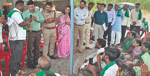  ಮುಧೋಳ ತಾಲೂಕಿನ ಮುದ್ದಾಪುರ ಗ್ರಾಮದಲ್ಲಿ ಜೆಕೆ ಸಿಮೆಂಟ್ ಕಾರ್ಖಾನೆಯಿಂದ ಹೊರ ಸೂಸುತ್ತಿರುವ ಮಾಲಿನ್ಯದಿಂದ ಬೆಳೆ ಹಾನಿಗೀಡಾದ ರೈತರು ಪರಿಹಾರಕ್ಕಾಗಿ ನಡೆಸುತ್ತಿರುವ ಅಹೋರಾತ್ರಿ ಧರಣಿ ಸತ್ಯಾಗ್ರಹ ಡಿಸಿ ಎಂ.ಸಂಗಪ್ಪ, ಎಸ್‌ಪಿ ಸಿದ್ಧಾರ್ಥ ಗೊಯಲ್, ಎಸಿ ಶ್ವೇತಾ ಬೀಡಿಕರ, ತಹಸೀಲ್ದಾರ್‌ಡಾ. ಚಿಕ್ಕ ನಾಯಿಕ ಮಧ್ಯಸ್ಥಿಕೆಯಲ್ಲಿ ಮುಕ್ತಾಯವಾಯಿತು. ಸುರೇಶ ಕಿವಡಿ, ರಂಗಪ್ಪ ತುಳಸಿಗೇರಿ, ಶೈಲು ಹಂಪಿಹೊಳಿ, ಹನಮಂತ ಕಿವಡಿ, ವಿಠ್ಠಲ ಗಂಟೋಟಿ, ಲಕ್ಷ್ಮವ್ವ ತುಳಸಿಗೇರಿ, ಸಕ್ಕವ್ವ ಕಿವಡಿ ಇತರರಿದ್ದಾರೆ.