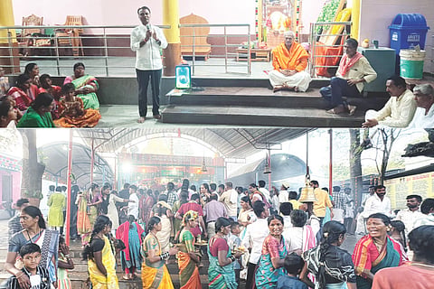 ಮುದಗಲ್ ಸಮೀಪದ ಸುಕ್ಷೇತ್ರ ಸಜ್ಜಲಗುಡ್ಡದಲ್ಲಿ ಅಧಿಕ ಮಾಸದ ಅಮಾವಾಸ್ಯೆ ಪ್ರಯುಕ್ತ ಆಯೋಜಿಸಿದ್ದ ಕಾರ್ಯಕ್ರಮದಲ್ಲಿ ಶಿಕ್ಷಕ ಬಸವರಾಜ ಹಂದ್ರಾಳ ಮಾತನಾಡಿದರು. ಶ್ರೀಮಠದ ಪೀಠಾಧಿಪತಿ ದೊಡ್ಡಬಸವಾರ್ಯ ತಾತ, ಶರಣಮ್ಮ ತಾಯಿ ಇದ್ದರು ಮತ್ತು ಛತ್ತರ ಗ್ರಾಮದಲ್ಲಿ ಶ್ರೀ ಆಂಜನೇಯಸ್ವಾಮಿ ದರ್ಶನಕ್ಕೆ ಬಂದಿದ್ದ ಭಕ್ತರು.