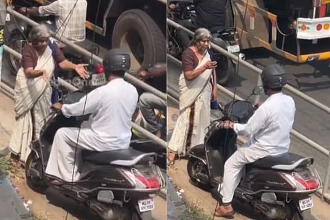ಬೈಕ್​ ಸವಾರನಿಗೆ ಬುದ್ಧಿ ಕಲಿಸಿದ ಅಜ್ಜಿ (ಚಿತ್ರ X)