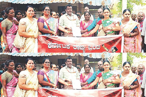 ವಿವಿಧ ಬೇಡಿಕೆಗಳ ಈಡೇರಿಕೆಗೆ ಒತ್ತಾಯಿಸಿ ರಾಜ್ಯ ಒಂಟಿ ಮಹಿಳೆಯರ ಸಂರಕ್ಷಣಾ ಸಂಘದ ತಾಲೂಕು ಘಟಕದಿಂದ ಸಂಡೂರಿನ ಸಿಡಿಪಿಒ ಕಚೇರಿ ಎಫ್‌ಡಿಎಗೆ ಮನವಿ ಸಲ್ಲಿಸಲಾಯಿತು. ತಾಲೂಕು ಅಧ್ಯಕ್ಷೆ ಸುನೀತಾ, ಕಾರ್ಯದರ್ಶಿ ತ್ರಿವೇಣಿ, ಸಂಚಾಲಕರಾದ ಬಿ.ಮಾಳಮ್ಮ, ಎಚ್.ದುರುಗಮ್ಮ, ಶಾರದಮ್ಮ, ಮಾರಮ್ಮ, ಹುಲಿಗೆಮ್ಮ, ಭಾರತಿ, ಏರಿಯಮ್ಮ, ಸರಸ್ವತಿ, ಪದ್ಮ, ದುರ್ಗಮ್ಮ, ಸುಮಾ, ಲಕ್ಷ್ಮೀ ಎ.ಸ್ವಾಮಿ ಇತರರಿದ್ದರು. 