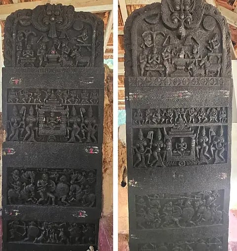 ಕೋಣಂದೂರು ಸಮೀಪದ ಹಲ್ಲುಸಾಲೆ ಗ್ರಾಮದಲ್ಲಿ ಪತ್ತೆಯಾದ ಹೊಯ್ಸಳರ ಕಾಲದ ಜೋಡಿ ವೀರಗಲ್ಲು ಶಾಸನಗಳು. 