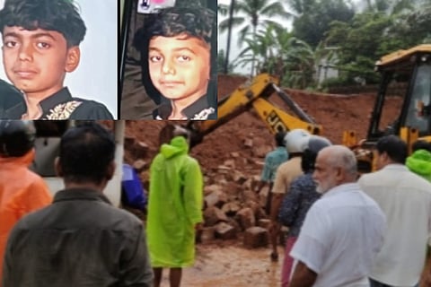 ಕುಸಿದು ಬಿದ್ದಿರುವ ಮನೆ ಸಮೀಪದ ಆವರಣಗೋಡೆ ಮತ್ತು ಮೃತಪಟ್ಟ ಸಹೋದರರಾದ ಮುಸಾಮ್ಮಿಲ್ ಹಾಗೂ ಮುನ್‌ಸೀರ್.