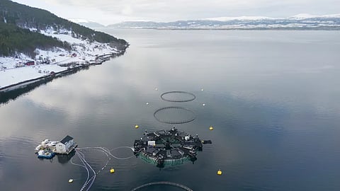 Aerial view of the Marine Donut in Romsdal Fjord.