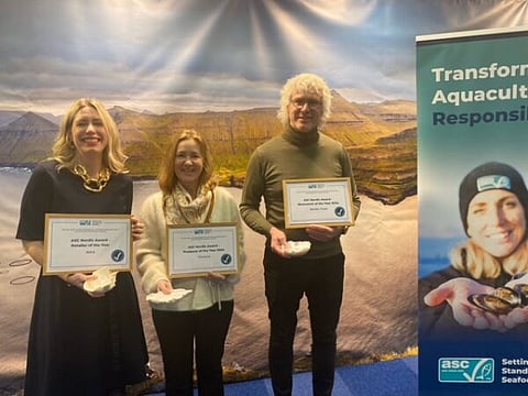 Recipients of the inaugural ASC Nordic Awards. From left: Josefina Söderlund Svahn, Country Commercial Food manager, IKEA Svenska Försäljning AB; Kristin Hurum, Director of HR, Sustainability, Quality, Cermaq Norway; and Jussi Kosomaa, Business Director, Nordic Trout. 