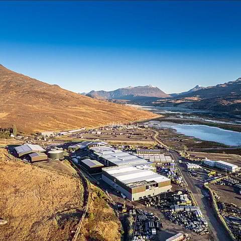 Aerial view of Bakkafrost's Applecross facility in Wester Ross.