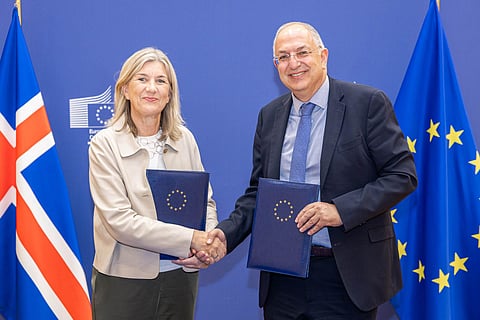Iceland's Minister of Industry, Hanna Katrín Friðriksson and EU&nbsp;Commissioner for Fisheries and Oceans, Costas Kadis.
