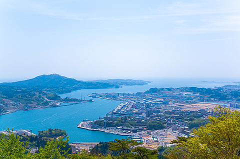 Kesennuma City, Miyagi Prefecture, Japan, from Mount Anba. 