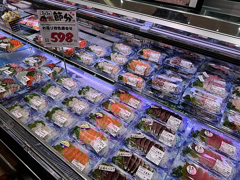 Norwegian seafood in a supermarket in Asia. 