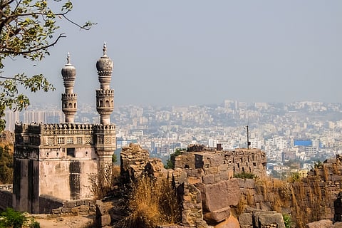 Hyderabad, India. View of Hyderabad cityscape from Golkonda fort walls.