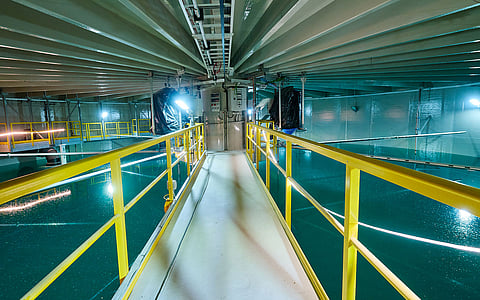 Seawater fills the first tank at Salmon Evolution's Phase 2 expansion at Indre Harøy.