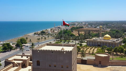 Aerial view of Sohar Fort in the city of Sohar at Al Batinah North governorate, Oman
