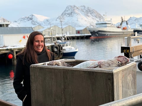 Minister of Fisheries and the Oceans Marianne Sivertsen Næss pictured during the skrei fishing at Myre in Vesterålen.