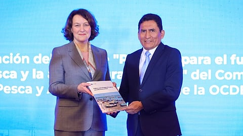Marion Jansen, Director of Trade and Agriculture Directorate at the OECD, and César Manuel Quispe Luján, Peruvian Ministry of Production.