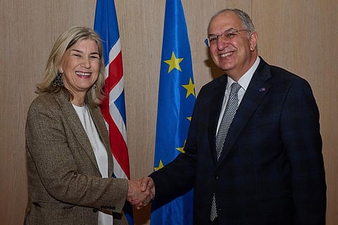 Iceland's Minister of Industry, Hanna Katrín Friðriksson and EU&nbsp;Commissioner for Fisheries and Oceans, Costas Kadis.