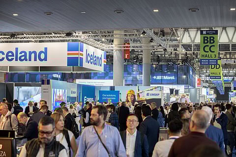 Exhibit Hall 3 of the Gran Via venue of Fira de Barcelona during Seafood Expo Global/Seafood Processing Global 2026.