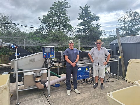 Jack and Mark Heaven with Ace Aquatec's Humane Stunner Universal A-HSU® at the Britford Trout Farm facility.