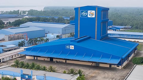 The facility supplies feed for shrimp and fish farming.