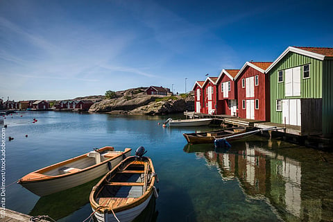 Smögen, Sweden, antique boat houses and fishing shacks.