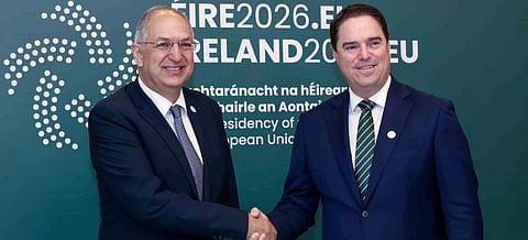 Minister Martin Heydon welcomes European Commissioner Costas Kadis at the Informal Meeting of EU Fisheries Ministers in Cork.