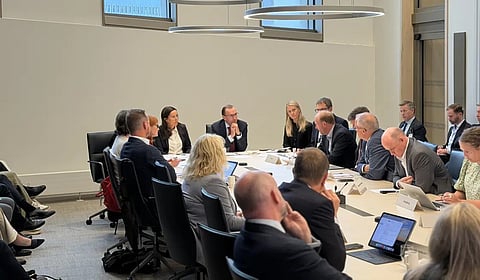 A moment from the meeting between the Norwegian Government and the business community regarding US tariffs.