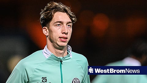 West Brom's Harry Whitwell warming up whilst on loan with Forest Green Rovers in 2025-26