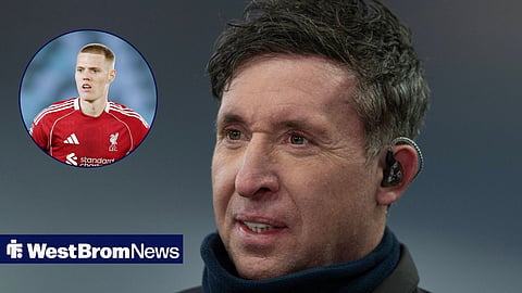 Robbie Fowler looking left with Carter Pinnington in circular inset plays for Liverpool