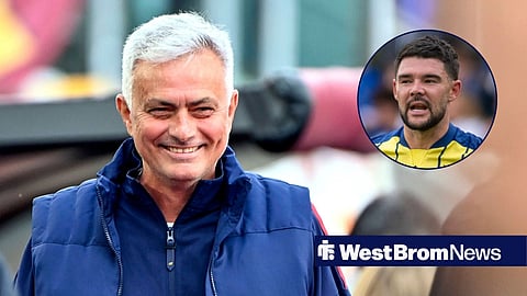 Jose Mourinho smiling and Alex Mowatt looking annoyed in a circle inset