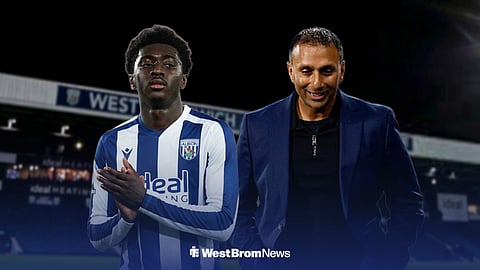 Jeserun Rak-Sakyi in a West Brom shirt, Shilen Patel next to him.