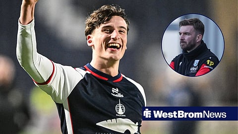 Barney Stewart in action for Falkirk with James Morrison in circular inset as West Brom manager