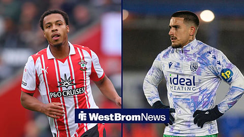 Split image of Cameron Archer running while playing for Southampton and Danny Imray warming up while on loan at West Brom
