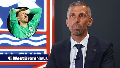 Gary O'Neil speaking in an interview and Alex Palmer looking annoyed for West Brom