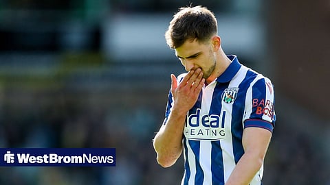 Jayson Molumby with hand over his mouth looking down while in West Brom action