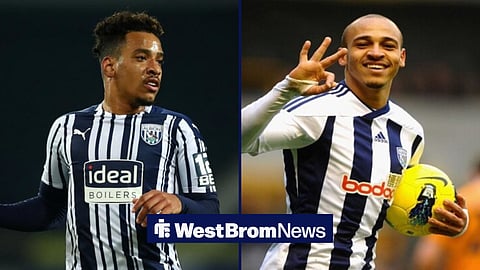 A 50:50 image showing former West Brom stars Matheus Pereira and Peter Odemwingie side by side.