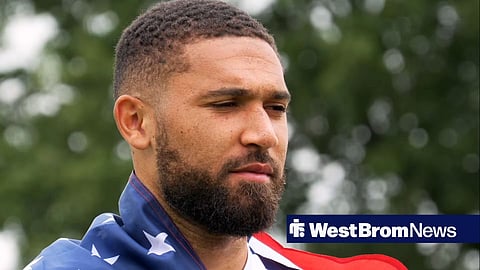 West Brom defender George Campbell with the US flag 