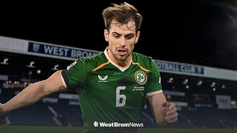 Jayson Molumby in action for Ireland with the Hawthorns behind him