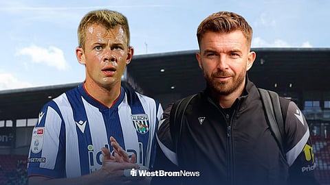 West Bromwich Albion striker Aune Heggebo with West Brom manager James Morrison and Wrexham's Racecourse Ground background