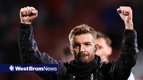 West Brom manager James Morrison celebrating