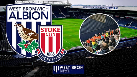 Brawl breaks out in West Brom end v Stoke. (Credit: Imago & @batesywba on X)