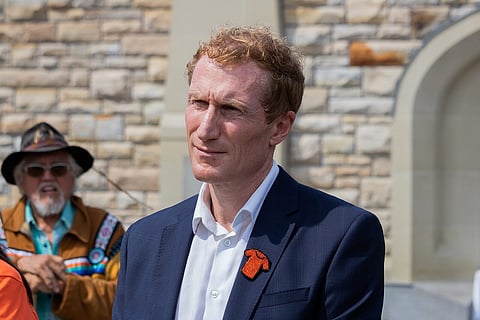 Immigration Minister Marc Miller at a press conference while serving as indigenous-Crown relations minister. 