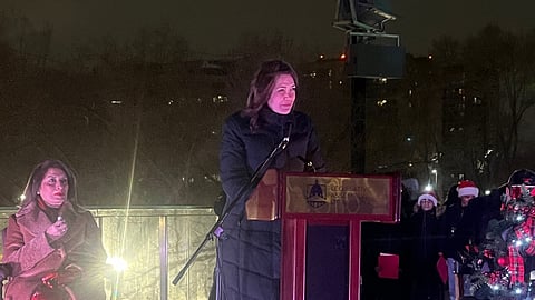 Alberta Premier Danielle Smith said the massive Christmas tree on the Alberta Legislature Grounds was “a powerful symbol of Alberta.” 