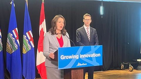 Alberta Premier Danielle Smith and Technology and Innovation Minister Nate Glubish introduced the province's new data strategy. 