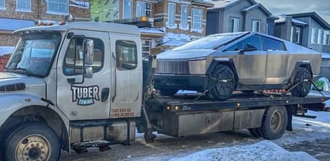 Another Tesla is hauled away due to Alberta winter
